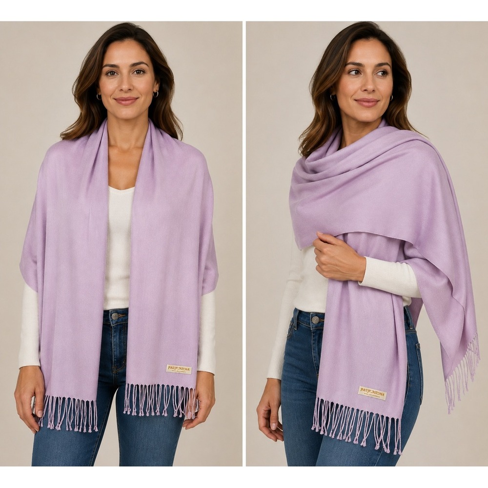 Light Purple Pashmina Shawl Wrap Scarf with Fringe Lilac Solid Twill Wrap